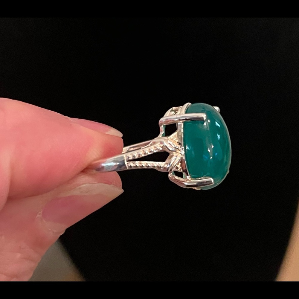 Solid Sterling Silver 925 Size 6 Emerald Cabochon… - image 2